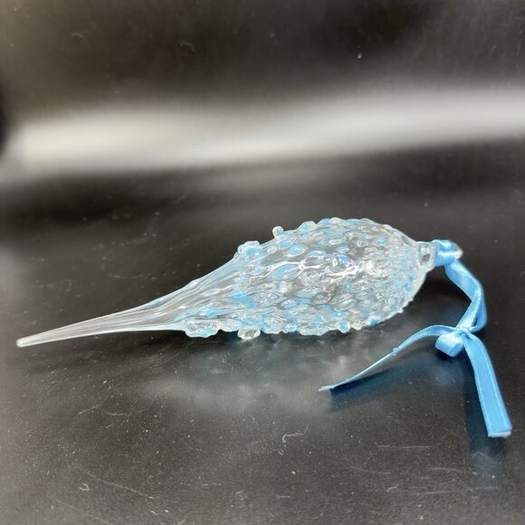 Hand Blown Studio Art Glass Ornament Hanging Decor Textured Blue Fritz Glass VTG - Picture 12 of 13